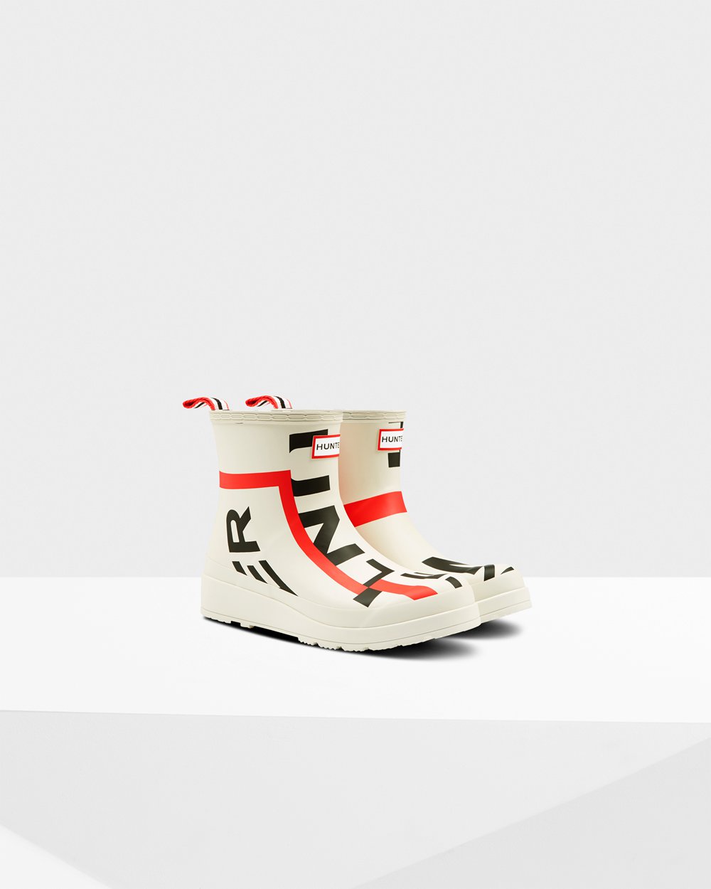 Kalosze Play Damskie - Hunter Original Short Exploded Logo Rain - Białe - CQID-92167